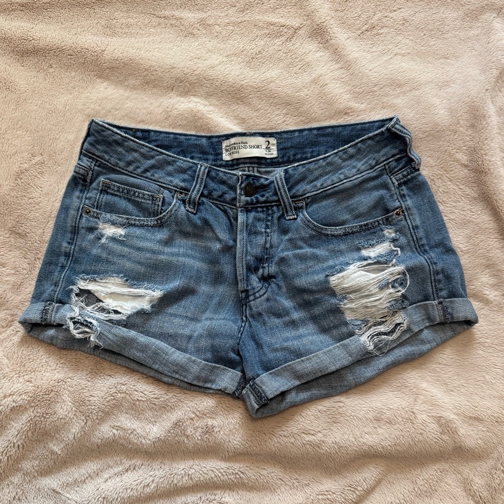 Abercrombie & Fitch Blue Distressed Boyfriend Jean Shorts
